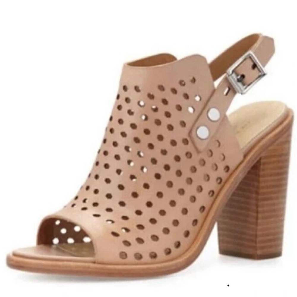 Rag & Bone Tan Wyatt Perforated Leather Open Toe Ankle Heeled Sandals Size 36.5